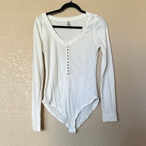 Free People Off-White Long Sleeve Bodysuit